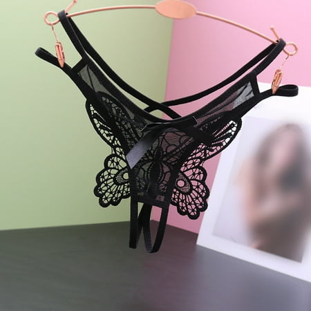 Pavied Thongs for Women Seamless Underwear Women Low Waist Traceless Mesh Embroidered Big Butterfly Open End Thong Cheeky Underwear No Show Underwear Black One Size