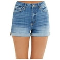 thumbnail image 2 of High Rise Jean Shorts for Women Casual Cuffed Denim Shorts Stretchy Folded Hem Straight Hot Short Jeans, 2 of 5