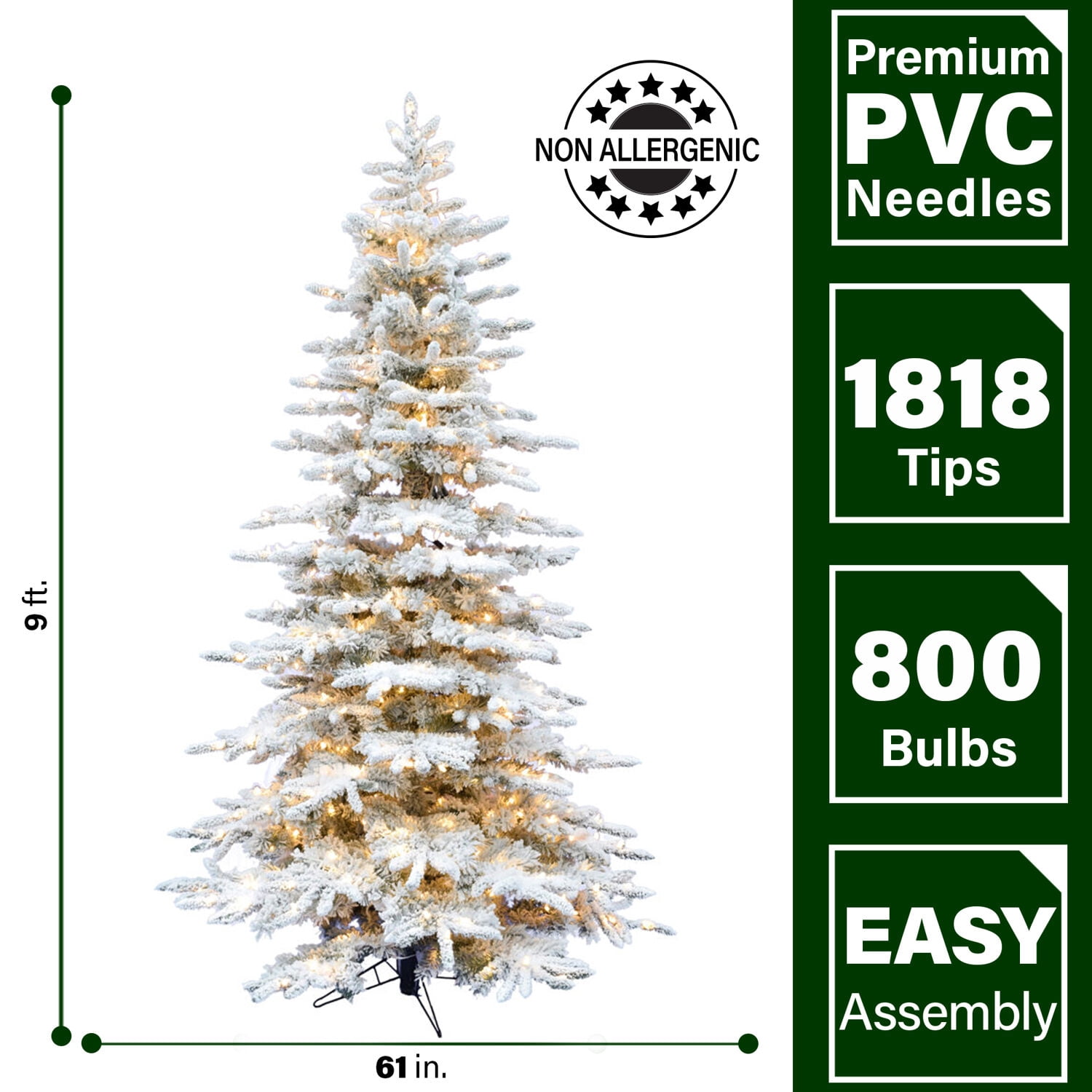 Fraser Hill Farm 9-Ft. Flocked Pine Valley Christmas Tree with Warm White LED String Lighting,
