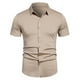 thumbnail image 2 of pstuiky camiseta de hombre, Camisa informal de negocios de color liso con solapa y botones de manga corta para hombre ropa de hombre s, 2 of 6