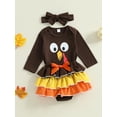 thumbnail image 4 of Newborn Baby Girl Thanksgiving Outfit Turkey Long Sleeve Bubble Romper Layered Tutu Skirt and Headband 3Pcs Infant Fall Clothes Set, 4 of 10