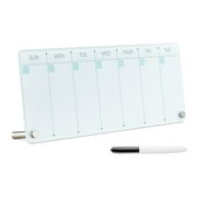 Navaris Weekly Whiteboard Planner - Small Dry Erase Glass Whiteboard To Do Calendar for Office Desk Dry Erase Schedule Board - 16 x 6 Inches - Squares