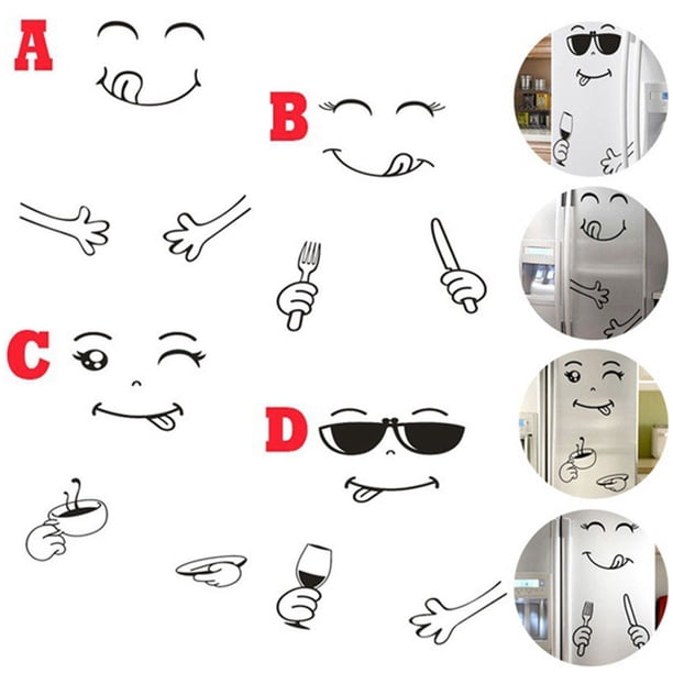 Xihbxyly Adhesivo de Pared para Nevera, Diseño de Cara Feliz, Fácil de Despegar y Pegar, Vinilo Extraíble, Decoración para Nevera de Cocina, Decoración Del Hogar, 30 X 28 Cm, Juego de 1