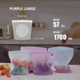 thumbnail image 2 of Sac de Rangement en Silicone Réutilisable Doublement Scellé Étanche Sans BPA 1700ml Récipient de Stockage Alimentaire Micro-Ondes et Lave-Vaisselle (Violet), 2 of 4