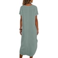 thumbnail image 4 of YTCAMLO A Line Sundresses for Women Casual Short Sleeve Long Dress Baggy Sleeveless Maxi Dress with Pockets Flowy Travel Vacation Clothes, Gray S, 4 of 7