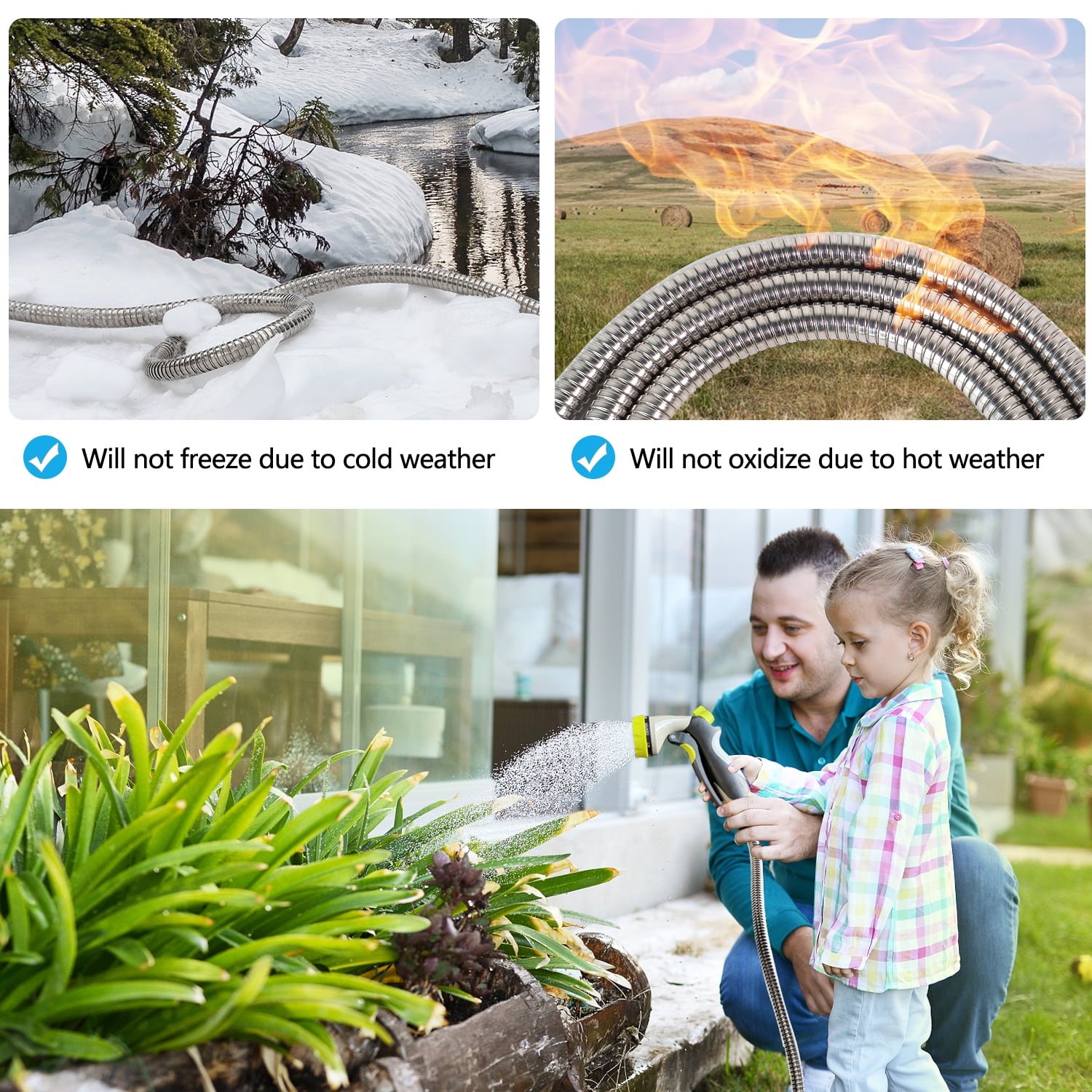 Metal Garden Hose 25 ft – 304 Stainless Steel Water Hose with Nozzle Sprayer, Garden Hoses Flexible, Lightweight, No Kink Garden Hose, Heavy Duty for Outdoor (25 FT)