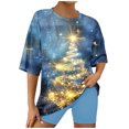 thumbnail image 6 of VBTAPA Womens Christmas Shorts Set Oversized Lounge Sets 2 Piece Matching Pajamas Xmas Tree Printed Short Sleeve Tee Top and Shorts Lounge Tracksuit B-Light Blue M, 6 of 8