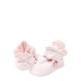 thumbnail image 4 of Burt's Bees Baby Booties, Soft Sole Crib Shoes with Adjustable Snap Closure, Pink Stripe, Infant Size, 4 of 5