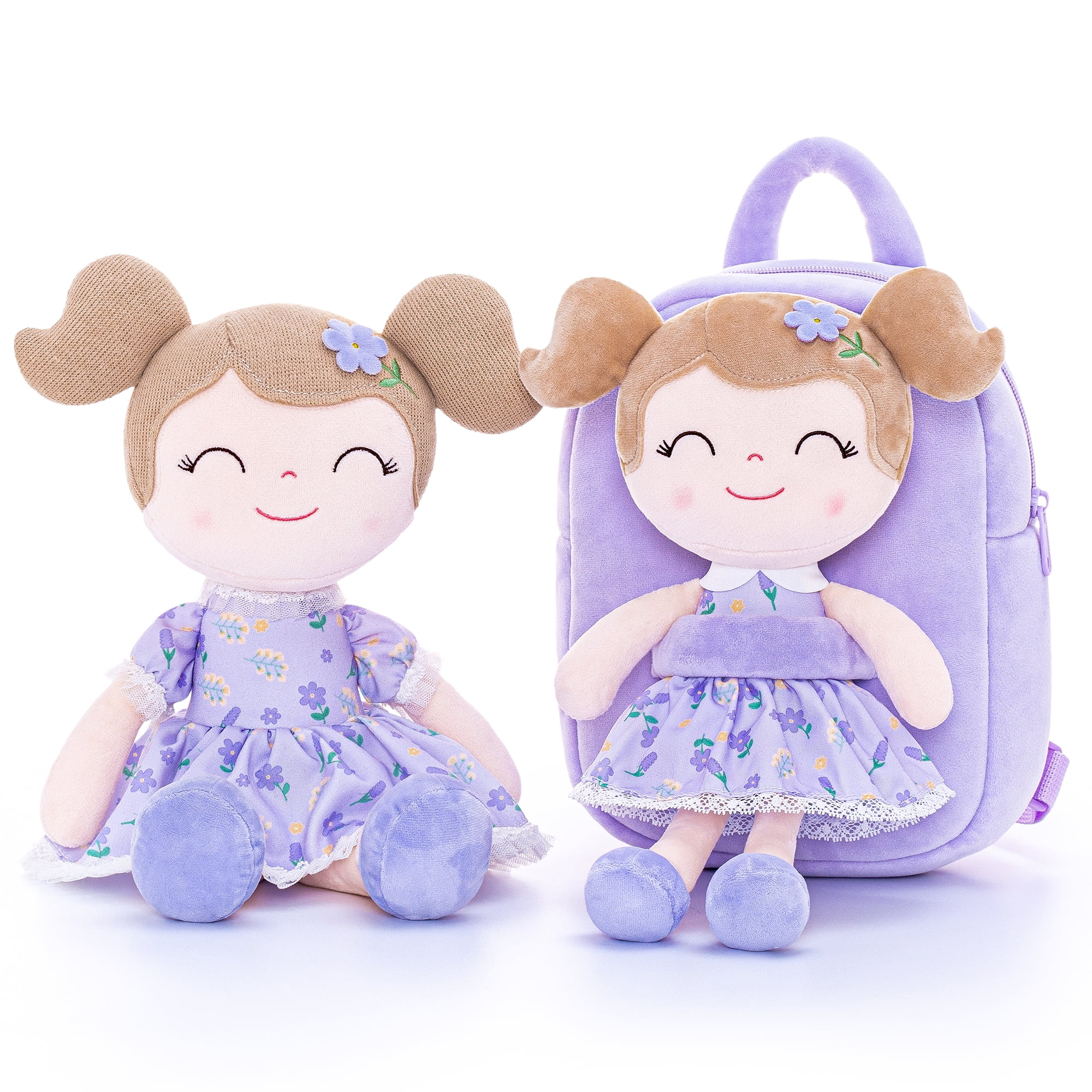 Gloveleya Plush Dolls Baby Girl Gifts Soft Girl Toys with Blue Flower Patterns 16"