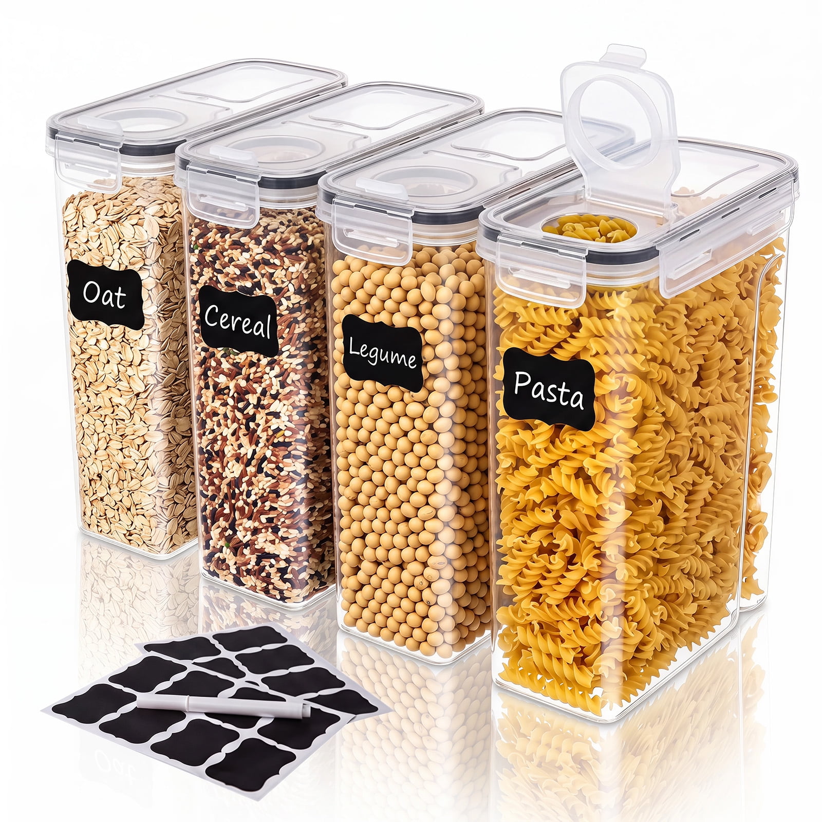 YHIPL Kitchen Cereal Containers Storage Set with Lids – 4 Pack 2.5L/84.53OZ Airtight Food Storage Containers
