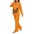 thumbnail image 3 of Garronmavis Women 2 Piece Fall Pajama Set Button Down Long Sleeve Sleepwear Soft Lightweight Loungewear Nightwear Comfy Homewear, Jack O' Lantern, 3 of 7