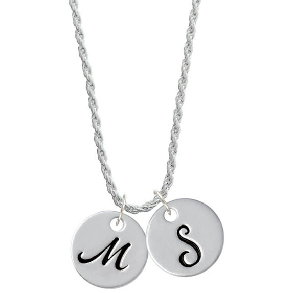 Delight Jewelry Silvertone Large Script Letter - M - 3/4'' Disc - Silvertone Script Initial Disc - S - Charm Necklace, 20"+3"