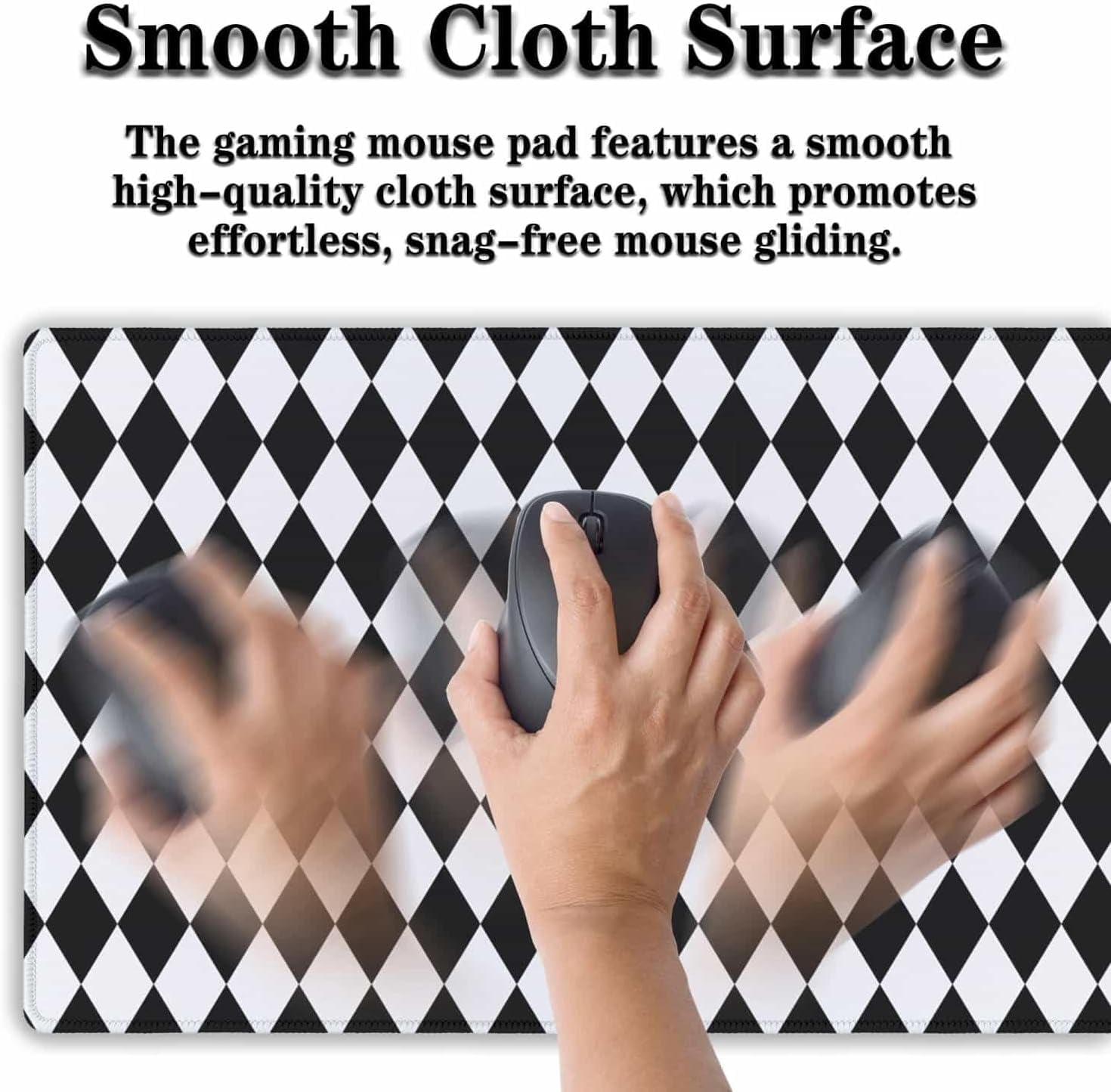 Computer Mat Black and White Desk Mat Large, Big Mouse Pad Gaming Desk Mats, Mouse Pad Gaming Non-Slip Rubber Base Waterproof with Stitched Edges, 35.4" X 15.7" for Work/Game/Office Diamond
