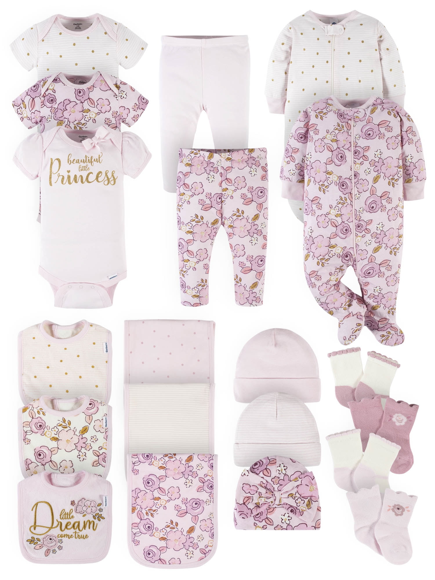 Gerber Baby Girl Newborn Shower Gift Set, 20Piece, Newborn0/6 Months