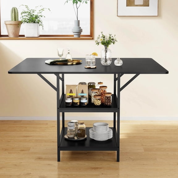 Auranook Dining Table for 4-6People,47”Rectangular Kitchen Table w/2-tier Storage Shelves