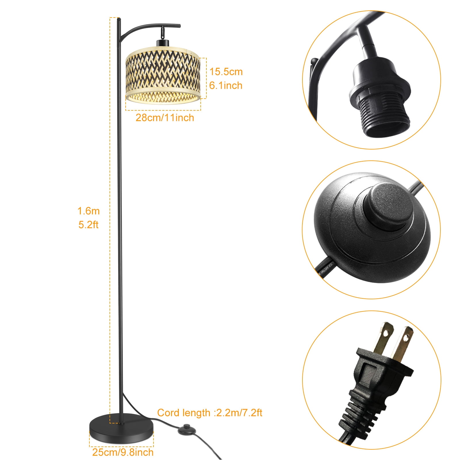 ArcoMead Modern Floor Lamp, Stylish Floor Lamp with Adjustable angle Lampshade, Rattan Boho Tall Standing Lamp for Living Room Bedroom Offfice