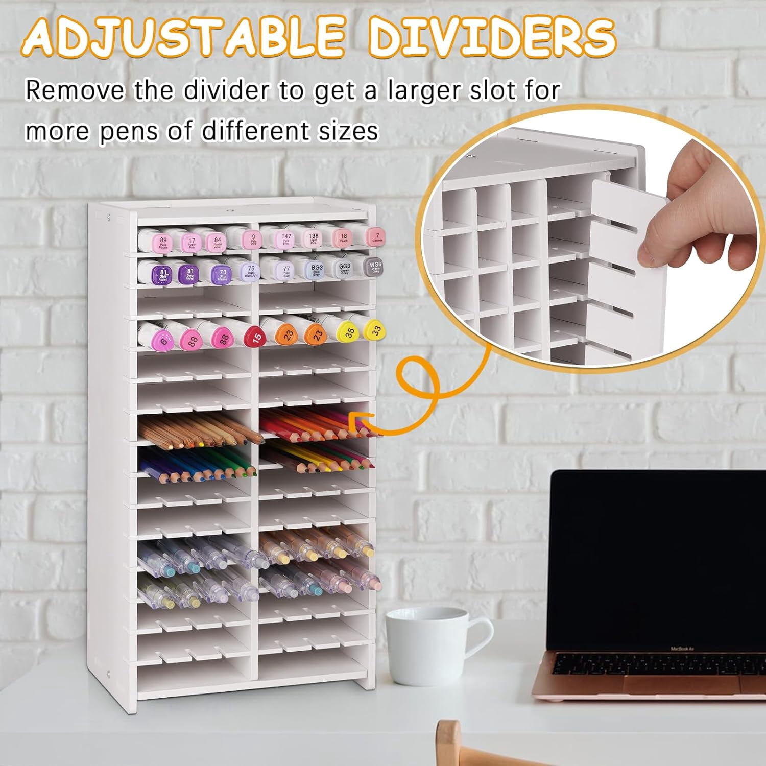 Wiher Marker Storage Organizer Marker Holder 120 Slots Marker Organizer for Desk with Removable Divider Art Marker Rack to Storage Markers Pens Colored Pencils Art Supply