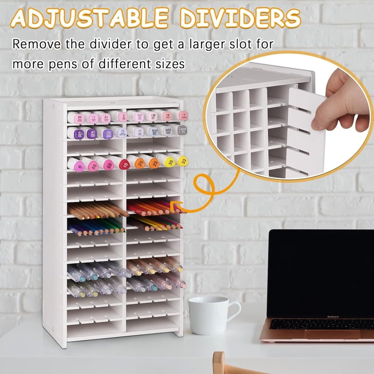 Bamboo Marker Organizer - Holds 288 Markers, 32 Compartments, No Assembly, Desk Storage Rack