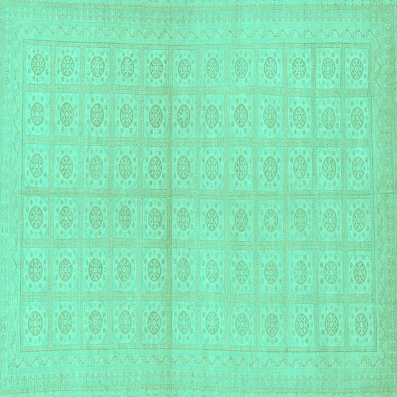 Ahgly Company Machine Washable Indoor Square Oriental Turquoise Blue Modern Area Rugs, 7' Square