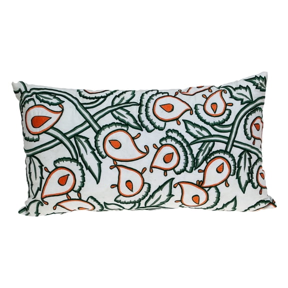 Parkland Collection Celeste White Floral Decorative Lumbar Throw Pillow, 14 x 24 Cotton Accent Pillow