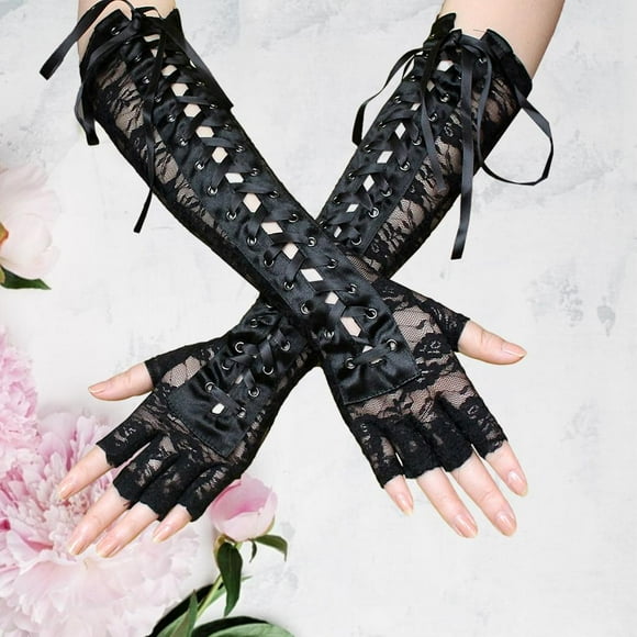 Guantes largos de encaje Colcomx Traje de fiesta de noche Negro