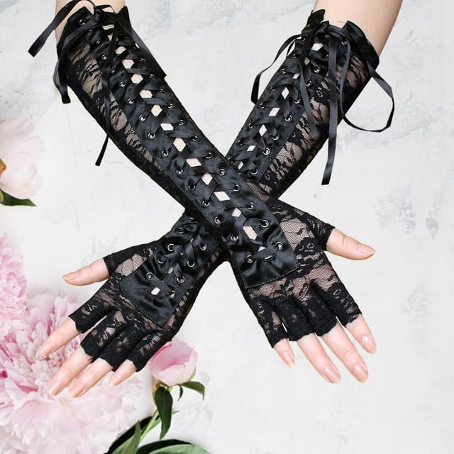 Guantes de Encaje Hugo Largos para Mujer Negro