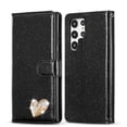 thumbnail image 1 of SaniMore Magnetic Closure Flip Wallet Case for Samsung Galaxy S22 Ultra, [RFID Blocking] Card Holder PU Leather Glitter Diamond Heart Cover with Kickstand Shockproof Protective Shell, Black, 1 of 9