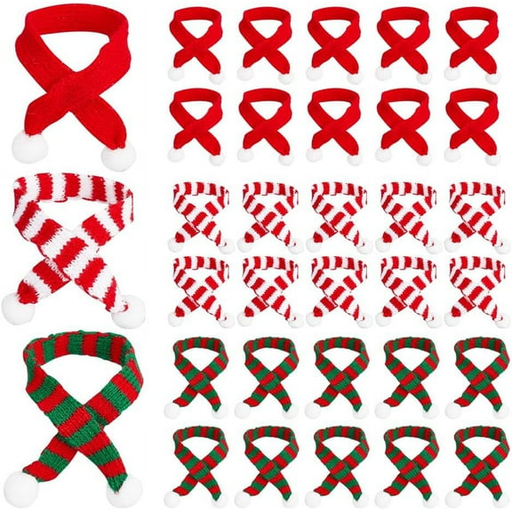 30 Pcs 3 Colors Christmas Mini Scarf Xmas Miniature Scarf Pet Striped Knitted Scarf