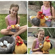 MaoGoLan 8Pcs Chicken Stuffed Animals with 3 Babies Chickens, 3 Eggs, 1 Nest House Hen Plush Set Farm Plush Toy