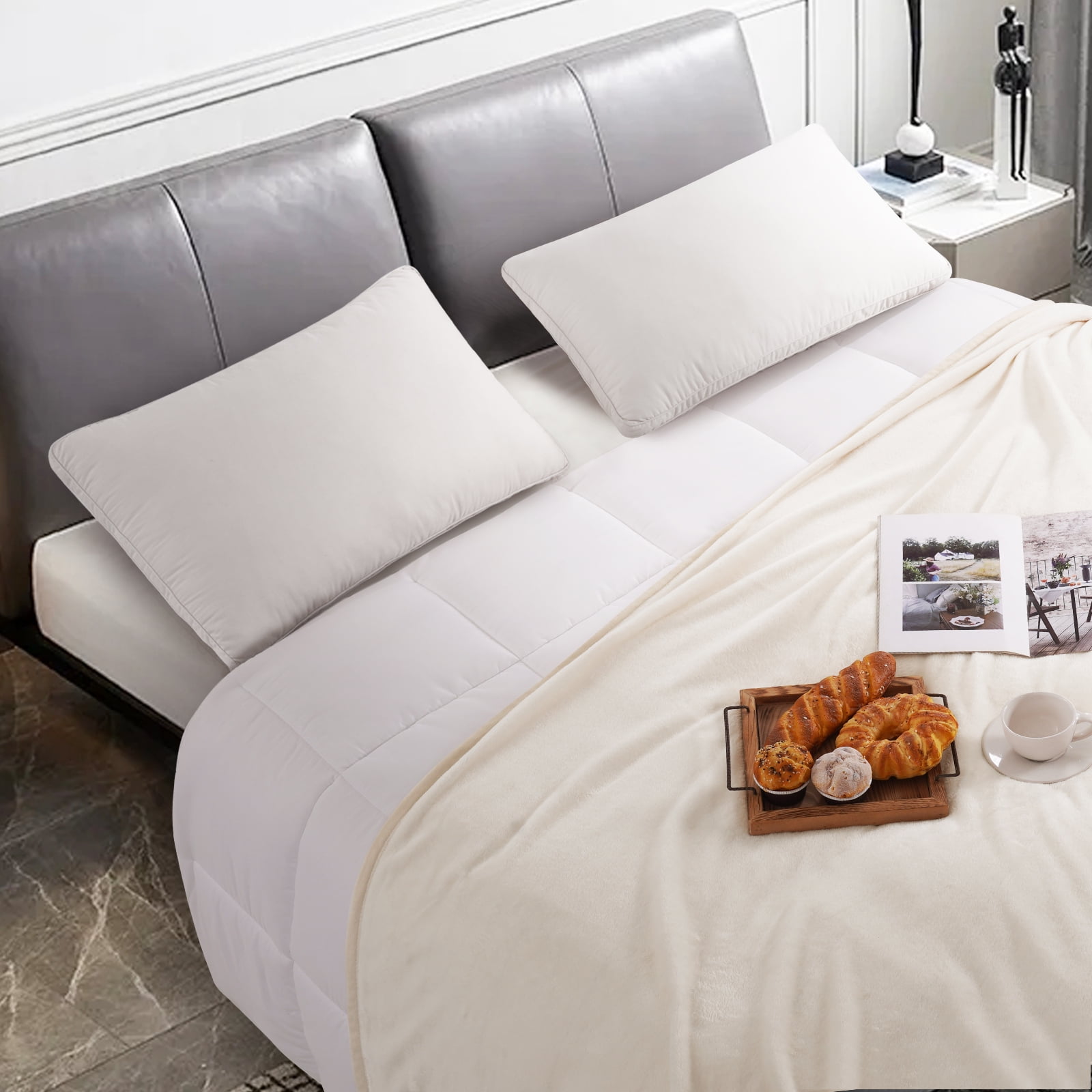 TEKAMON Fleece Bed Blankets Queen Size Plush Fuzzy Soft Lightweight Breathable Reversible Blanket Microfiber, 90"x90", Ivory