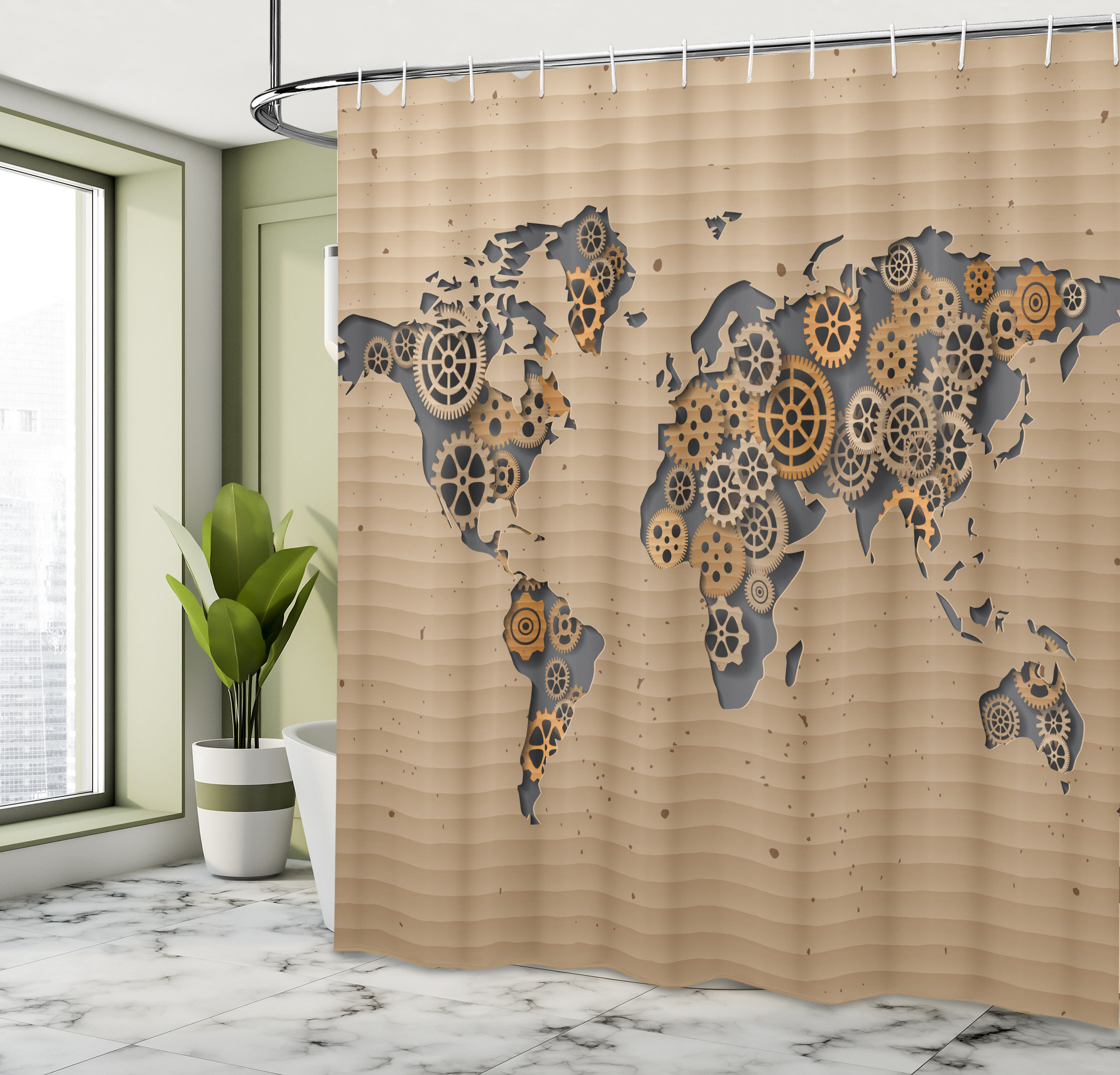 Ambesonne Modern Shower Curtain, Old Hipster World Map, 69"Wx84"L, Grey and Brown - image 5 of 5
