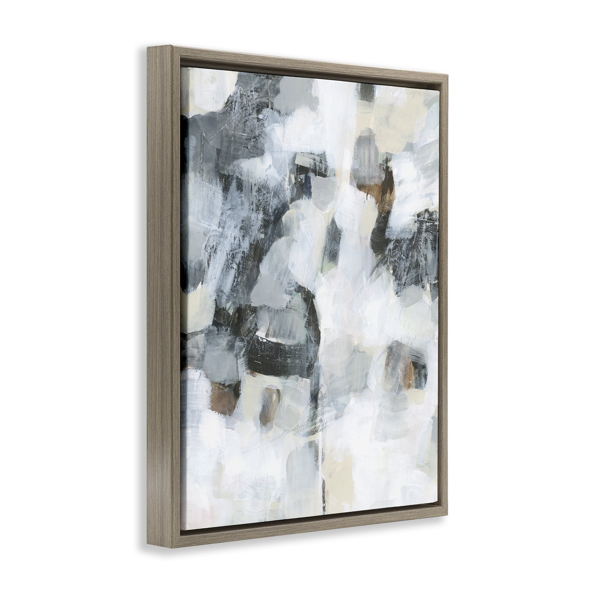 Stupell Industries Grey & White Abstract Pattern Abstract Painting Brown Floater Framed Canvas Art Print Wall Art, 25 x 31