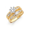 thumbnail image 2 of 14k Two Tone Gold Satin Cross Rope Edge 1.40 ct CZ Wedding Band Ring Trio Set, 2 of 3
