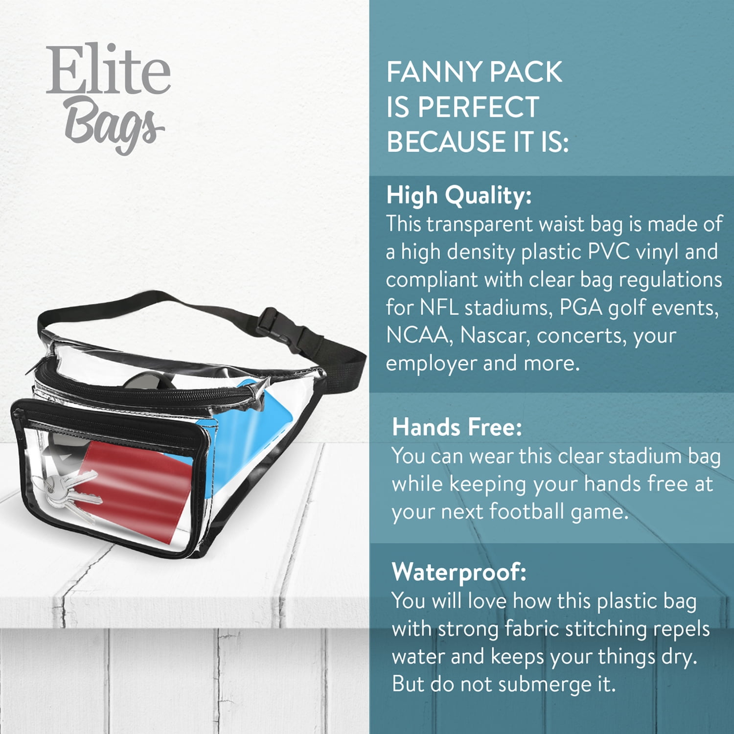 3 Pack Transparent Waist Fanny Pack Clear Purse Security Stadium Pockets Adjustable Strap