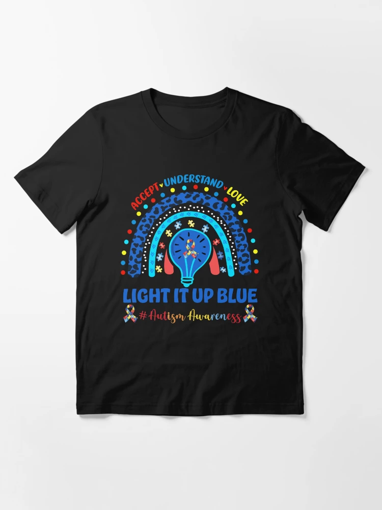 Light It Up Blue Autism Awareness T-Shirt Rainbow Puzzle Piece Graphic Tee Autism Awareness Month Support Shirt