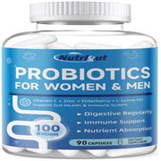 NutriGut Probiotics for Women-Men Digestive Health with 100 Billion CFUs, Womens-Mens Probiotics for Gut Health and Immune Support with Prebiotics, multivitamin, 90 Veggie Caps (45 Days Supply)
