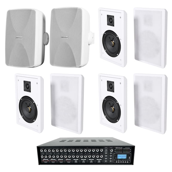 Rockville ROCK MATRIX 4-Zone Home Receiver Amp (8) 5.25" White Wall Speakers