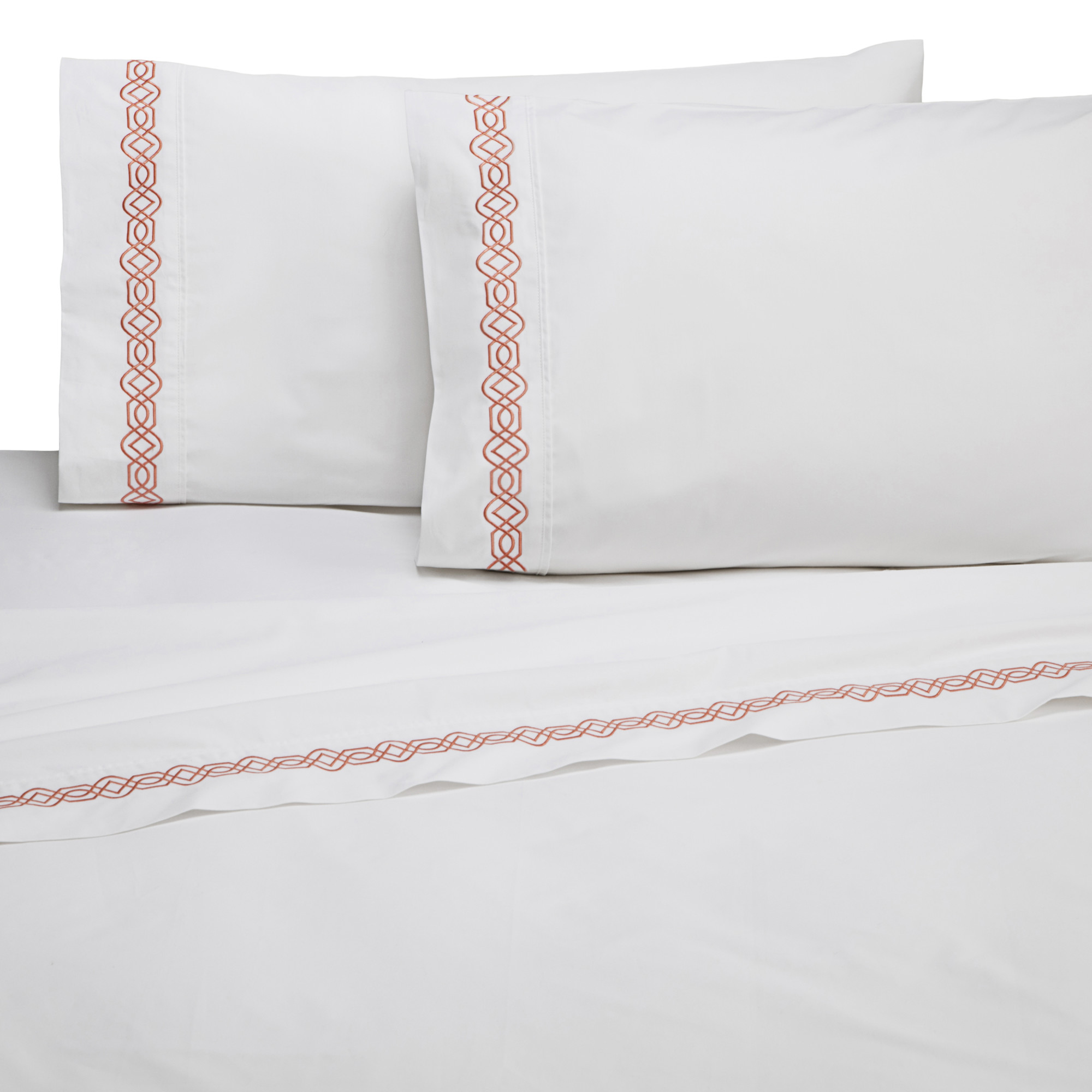 Geometric Embroidered Queen Coral Sheet Set