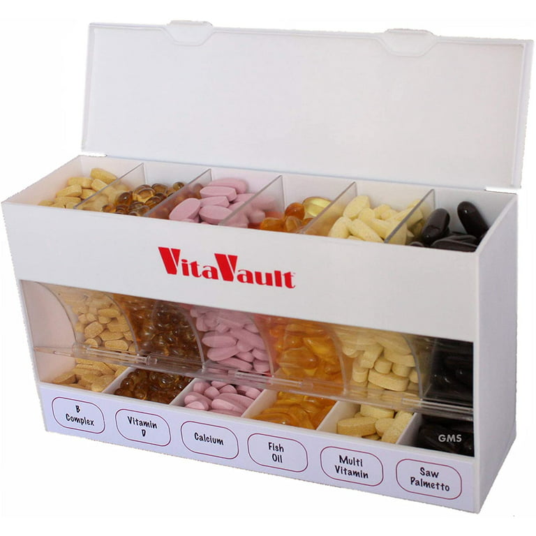 VitaVault 6 Compartment Pill and Vitamin Dispenser - Made in The USA (VitaVault and Filler Funnel)