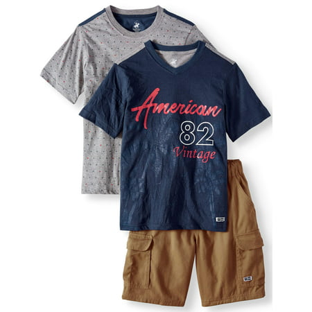 Short Sleeve Americana Tee, Star Print Graphic Tee, and Cargo Short, 3-Piece Outfit Set (Little Boys & Big Boys)