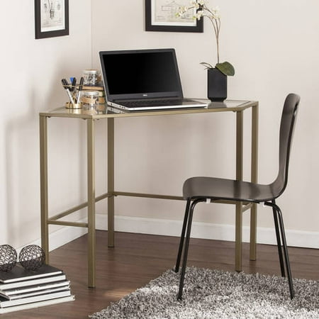 Southern Enterprises Kalel Metal Glass Corner Desk Transitional