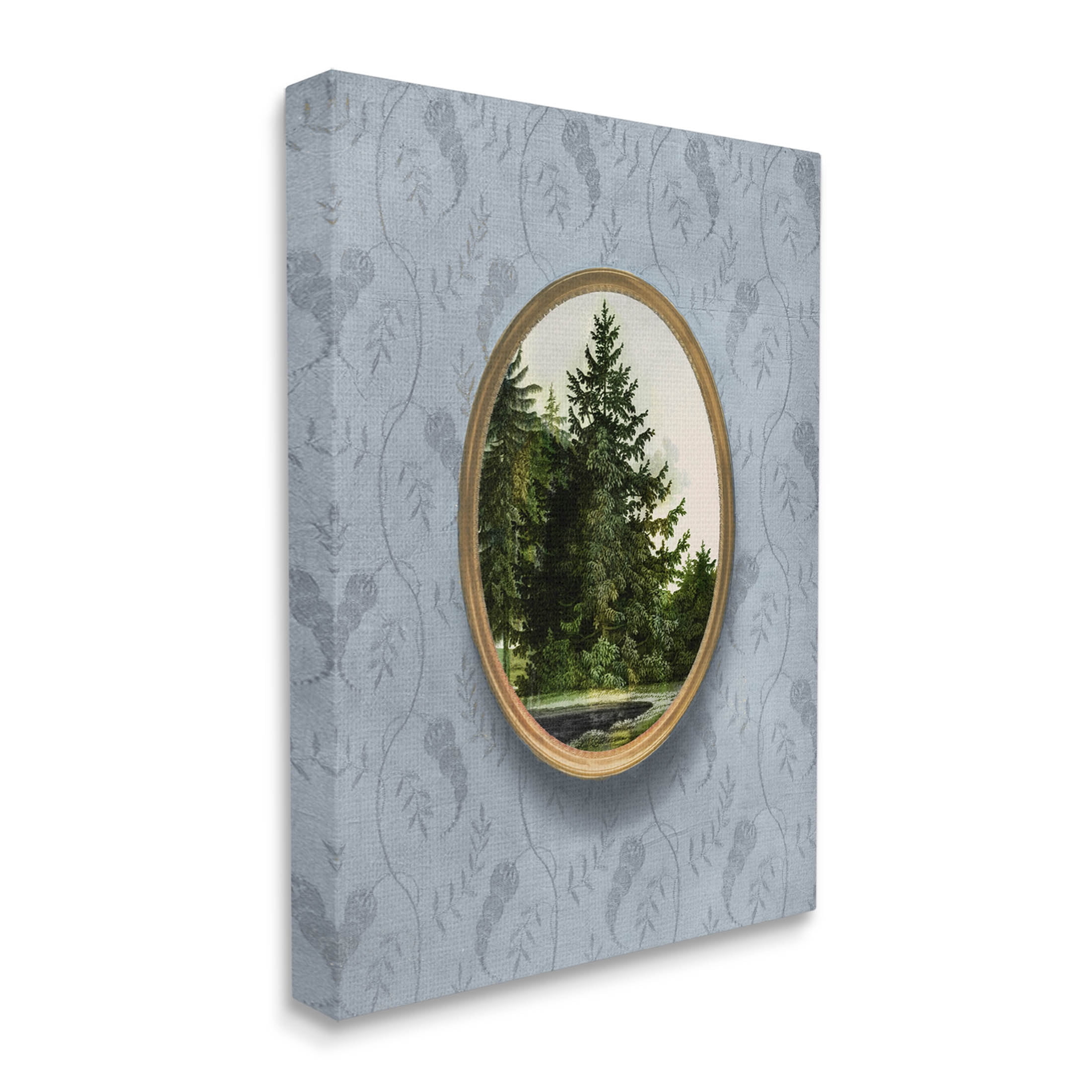 Vintage Woodland Tree View Border Landscape Graphic Art Gallery Wrapped Canvas Print Wall Art