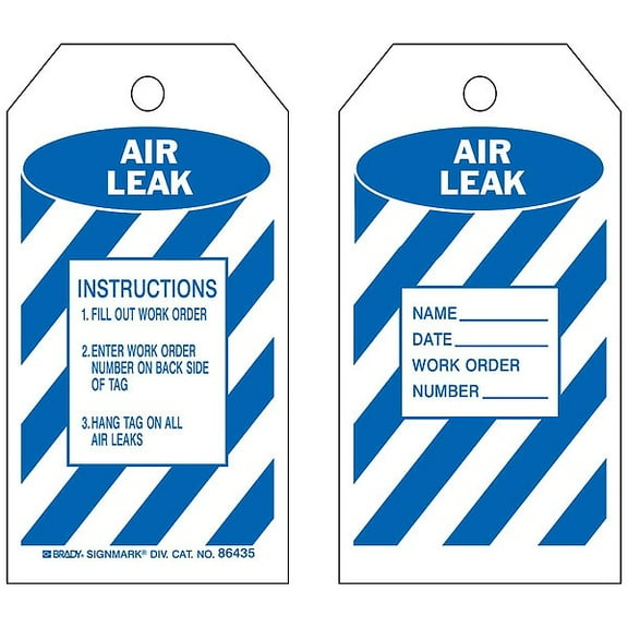 Brady Air Leak Tag,5-3/4 x 3 In,Bl/Wht,PK10 86435