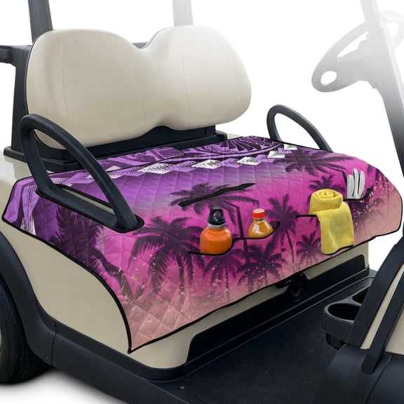 Pzuqiu Tropical Palm Tree Golf Cart Seat Covers Portable Quilted Golf Cart Seat Covers, Universal Fit, Suitable for Outdoor, Fit for 2 Person Carts Club Car