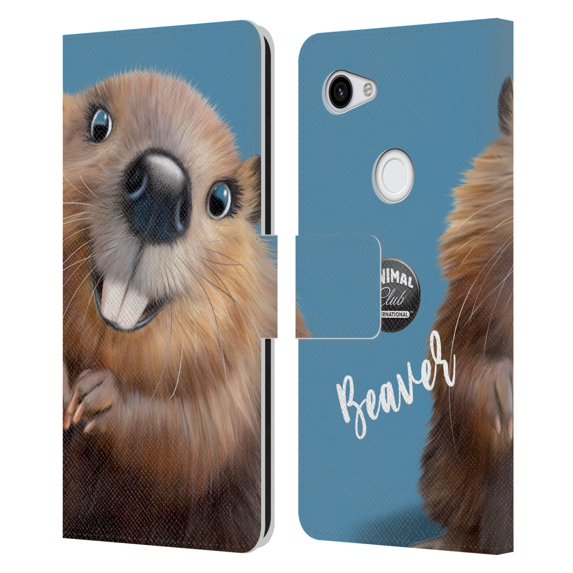 Head Case Designs Officially Licensed Animal Club International Faces Beaver Leather Book Wallet Case Cover Compatible with Google Pixel 3a