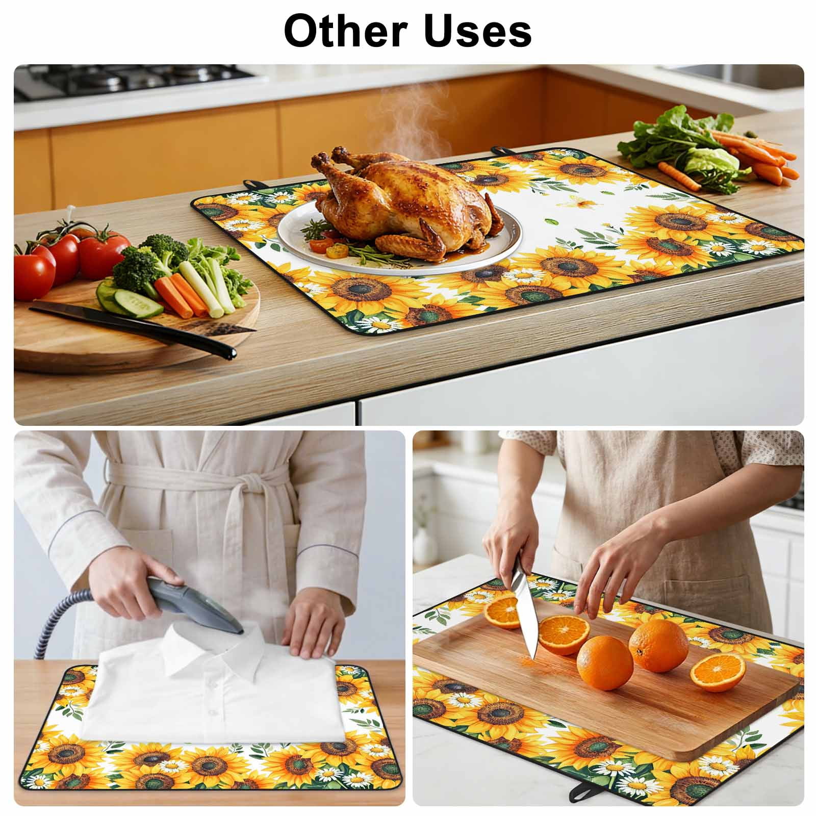 Summer Sunflower Stove Top Cover for Electric Stove, Heat-proof & Non Slip Glass Top Stove Cover Protector, Daisy Leaves Butterfly Botanical Kitchen Flat Cooktop Rubber Mat 24x21 Inches