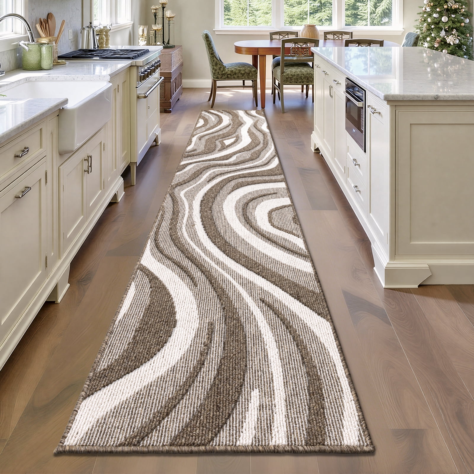 Runner Rugs for Hallway, Yamaziot 2'x10' Long Abstract Rug Carpet, Washable Non Slip Floor Mat for Kitchen Laundry Room Entryway, Modern Brown