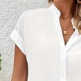 thumbnail image 4 of Jkung Women Shirt Stand Collar Short Sleeve Buttons Placket Casual Shirt Pure Color Summer Work Shirt Travel Daily Wear, 4 of 5