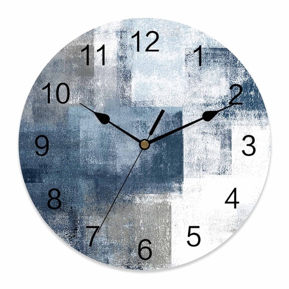 Wall Clock Blue Graffiti Clocks PVC Silent Non-Ticking Battery Operated Decorative Abstract Sage Green Paint Round Clock for Home Living Room Kitchen Bedroom Office School Wall Decor 10 Inch