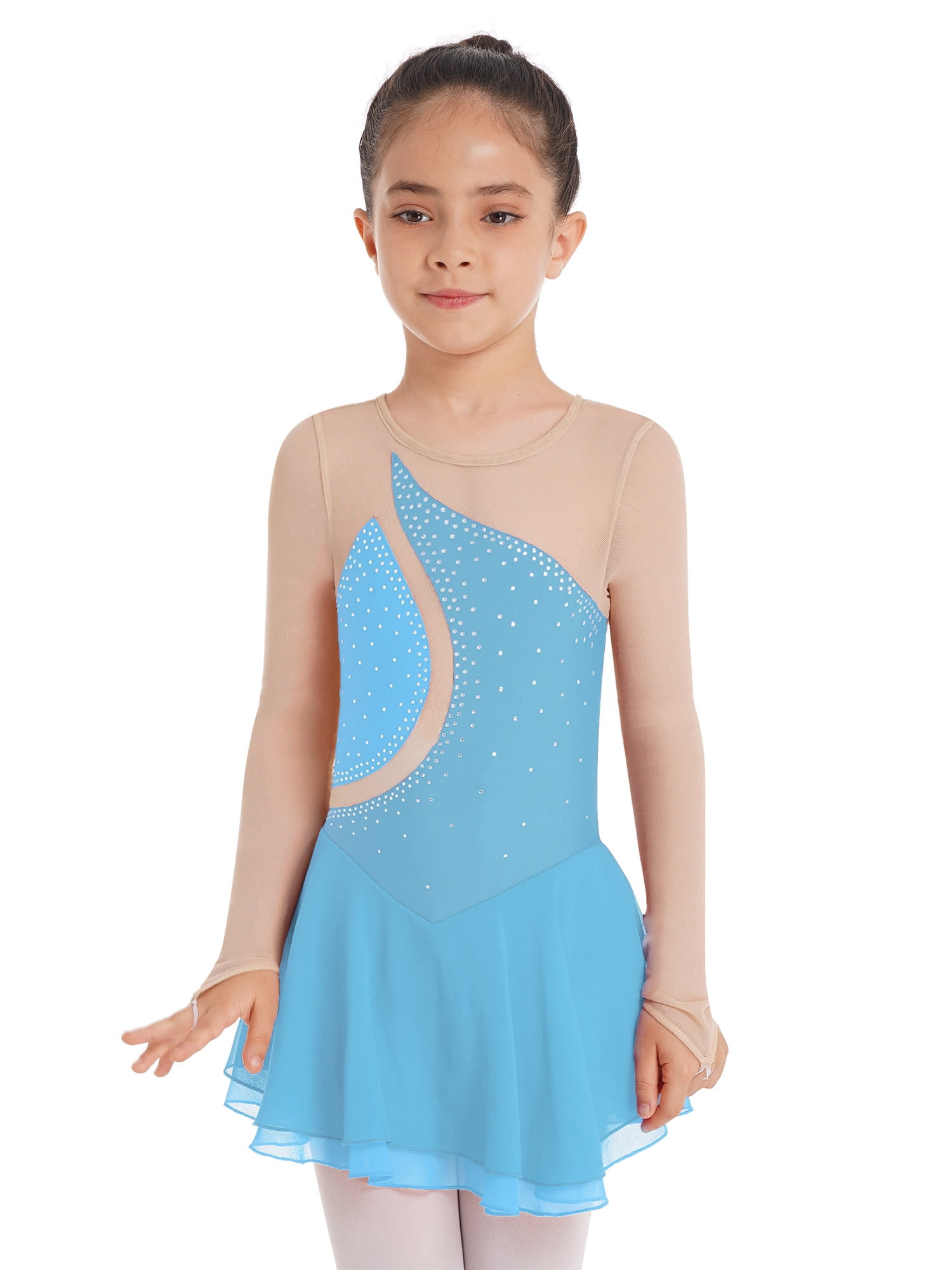 MSemis Girls Shiny Mesh Spliced Figure Ice Skating Dress Dancewear